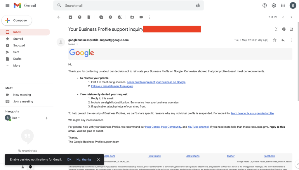 Google My Business Suspension Review- Rejected 